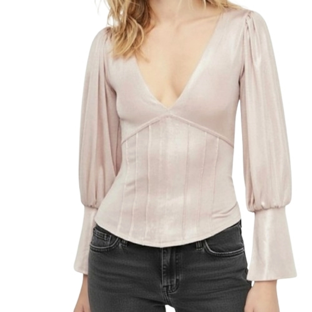 FREE PEOPLE Killer Queen Metallic Shimmer V Neck Top